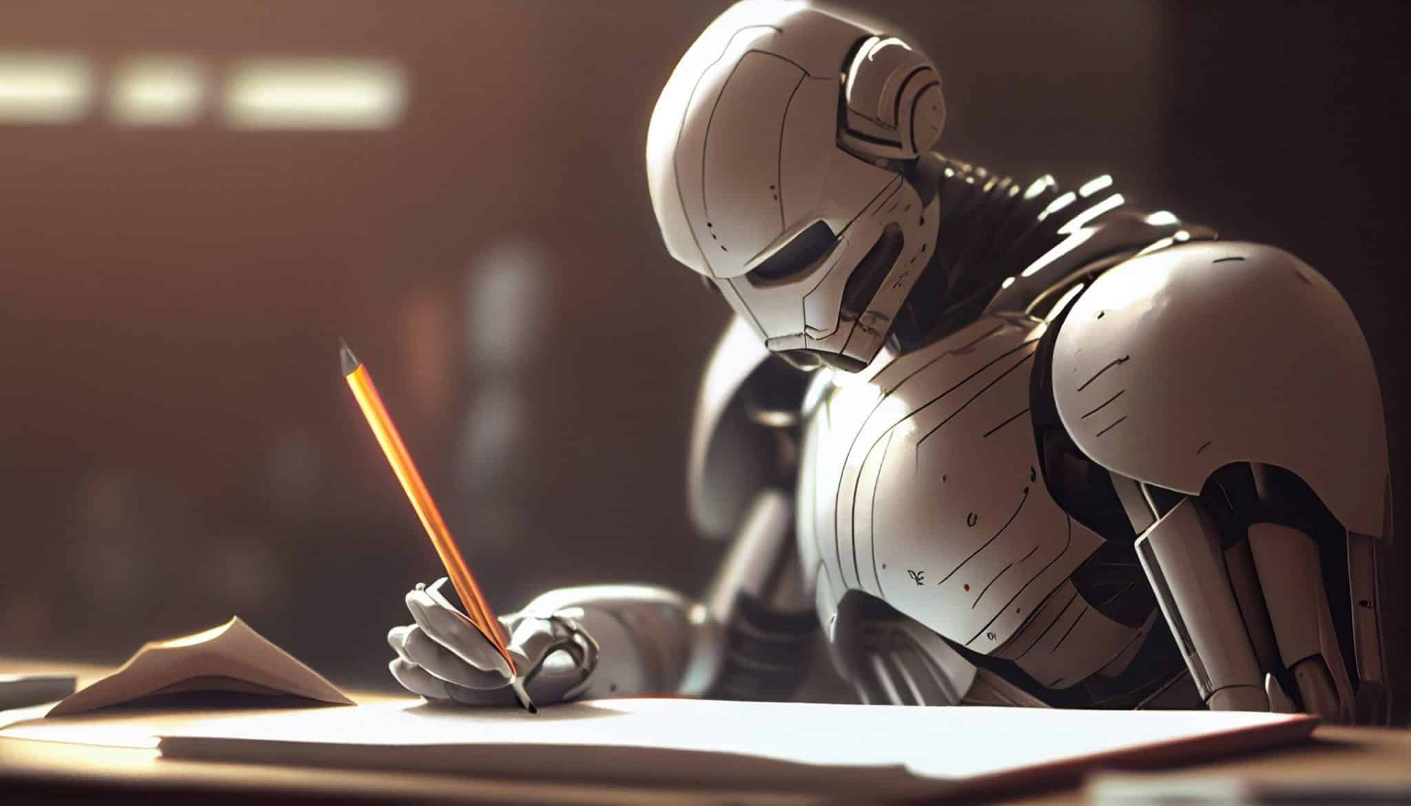 Robot writing in paper. Generative Ai
